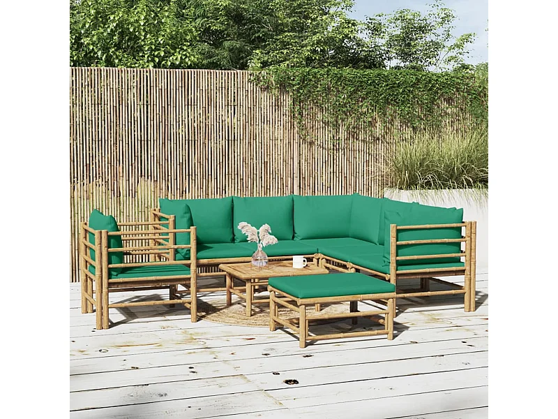 Salon de jardin 8 pcs avec coussins vert bambou
