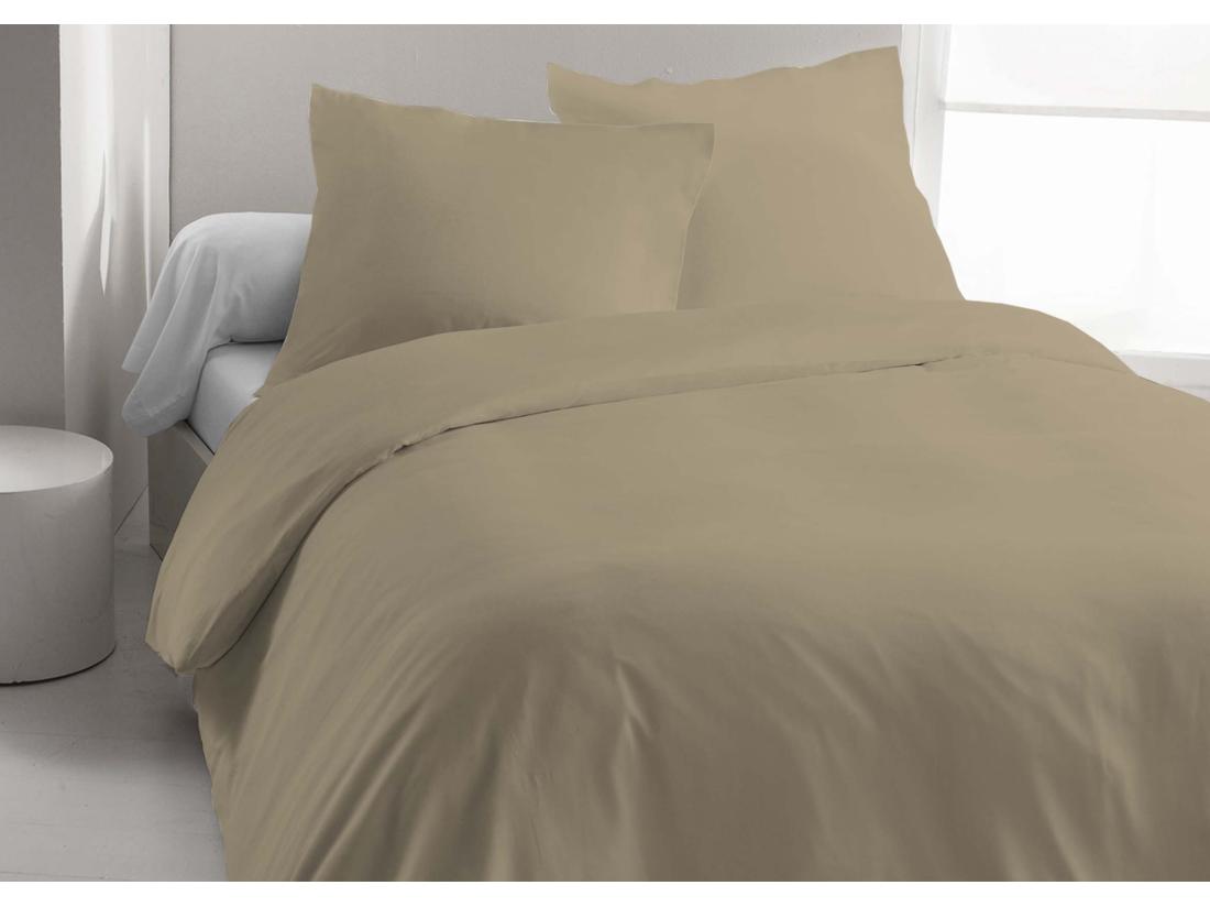 vente unique Parure de lit en lin et coton 57 fils/cm² - Housse de couette 220 x 240 cm + 2 taies d'oreiller 63 x 63 cm - Taupe - AURELLE