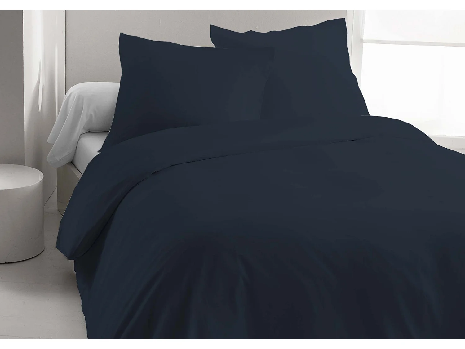 Bettwäsche - Leinen & Baumwolle 57 Fäden/cm² - Bettbezug 240 x 260 cm + 2 Kissenbezüge 63 x 63 cm - Mitternachtsblau - AURELLE