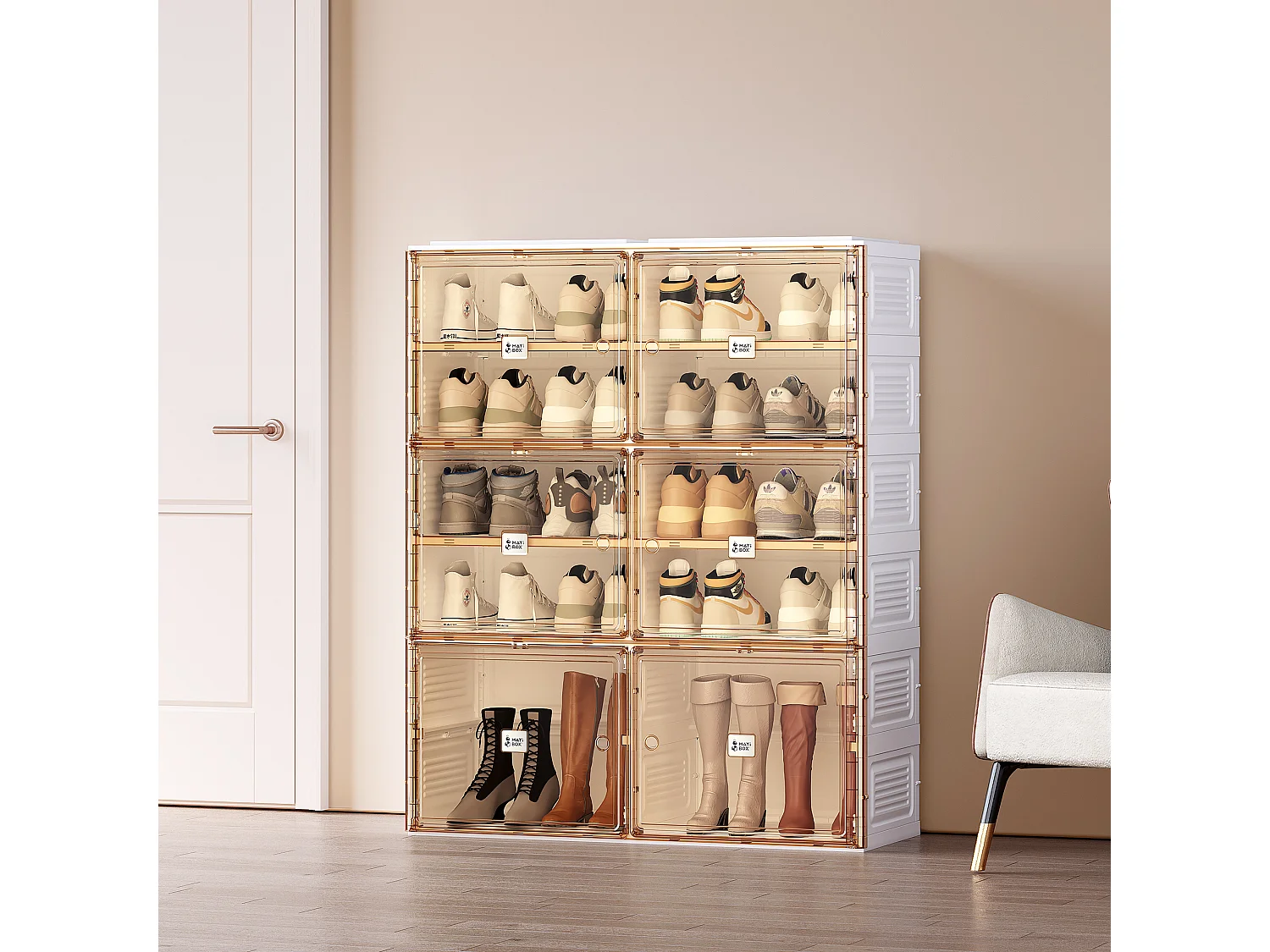 Meuble à chaussure portable avec portes et étagères