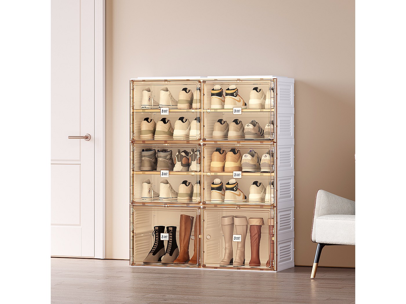 Klassieke schoenenkast met drie deuren, ruimtebesparende schoenenopberger Vrijstaande schoenenrekken Compacte schoenenopberger Duurzaam voor kast, hal en gang,88 * 33 * 85cm,Three doors
