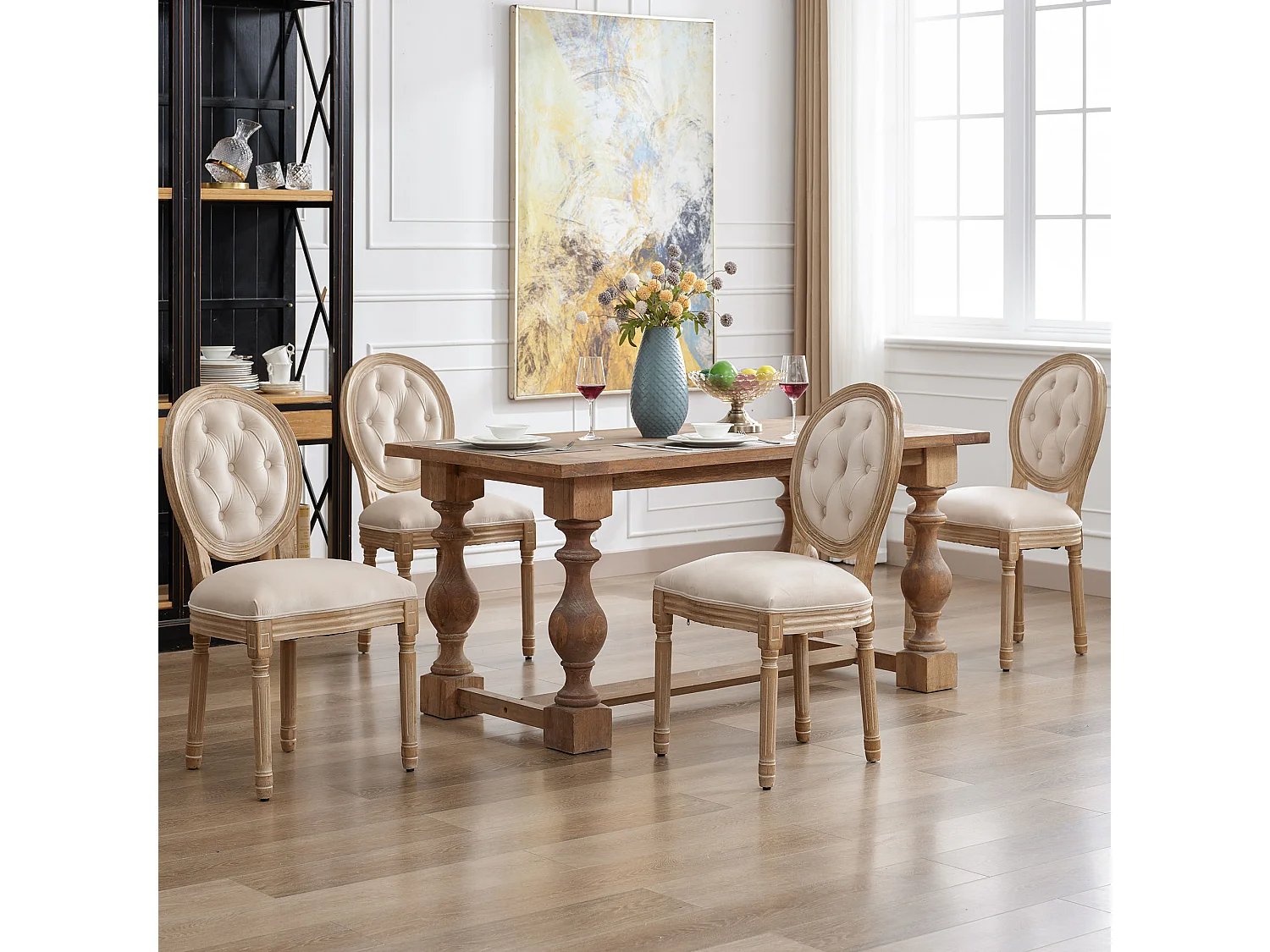 Ensemble table et chaises à manger, 6 chaises,  crème