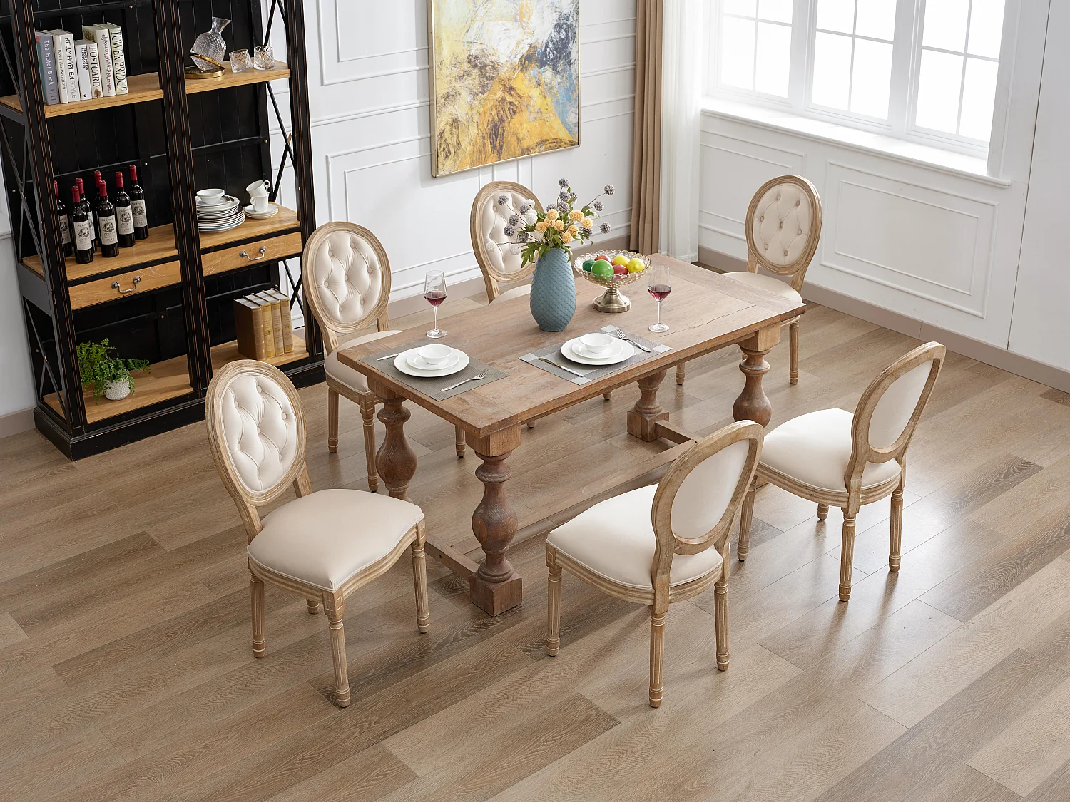 Ensemble table et chaises à manger, 6 chaises,  crème