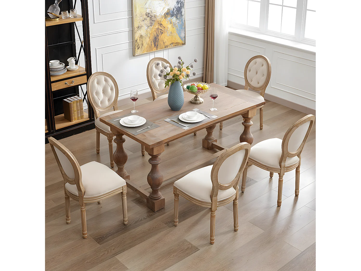 Ensemble table et chaises à manger, 6 chaises,  crème