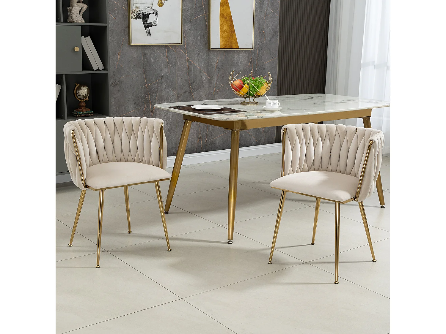 Fluwelen vrijetijdsstoel met ijzeren metalen poten - set van 2 stuks