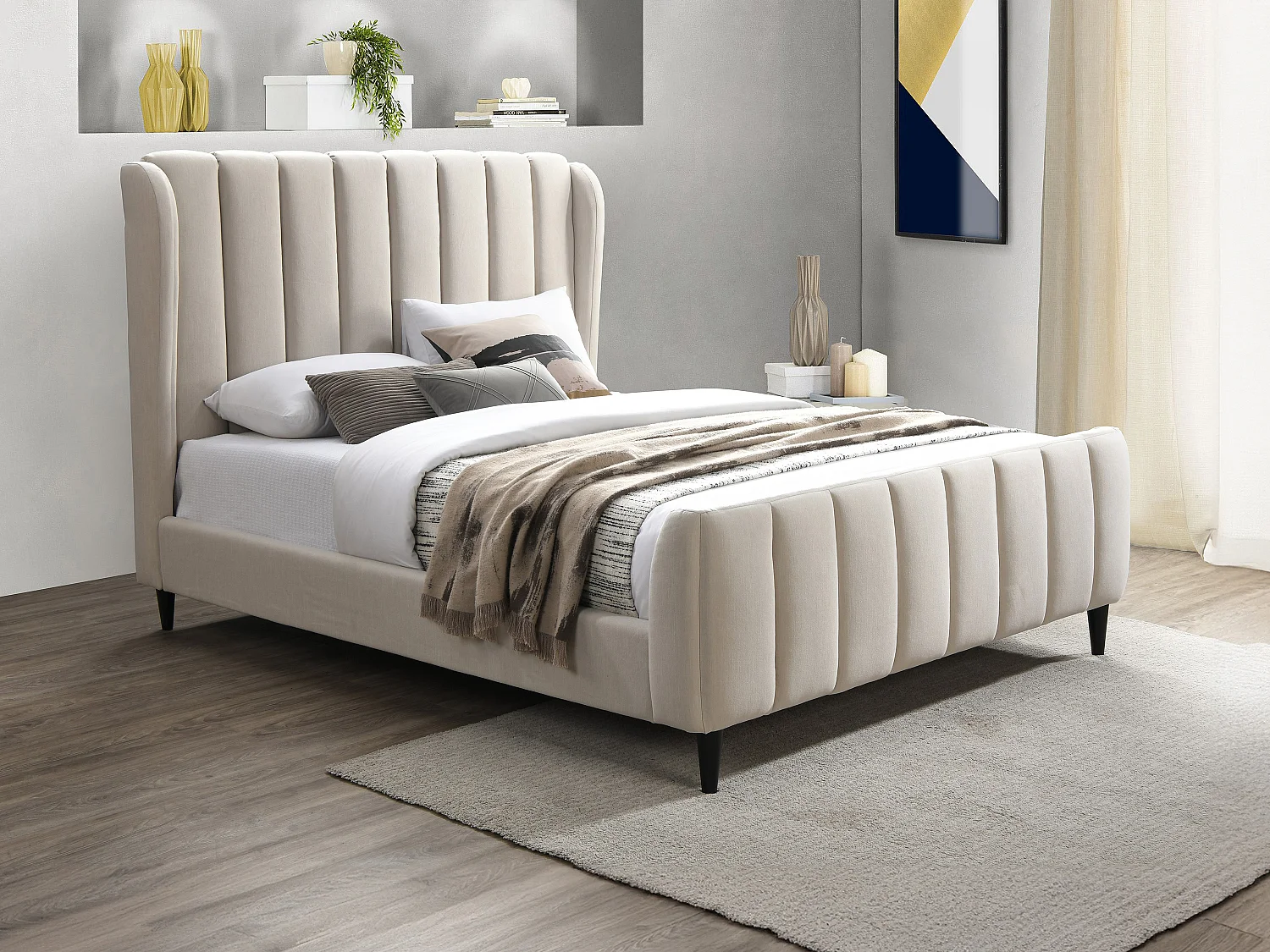 Cama 180x200 cm tecido com costuras verticais bege - CASAGOTI