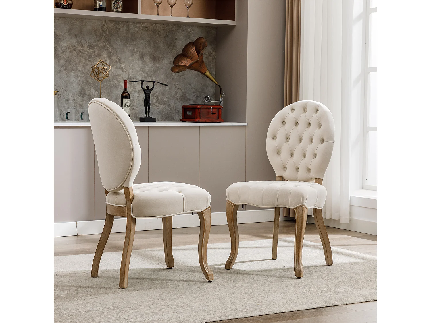 Chaises de salle à manger françaises en velours, lot de 2, avec boutons capitonnés