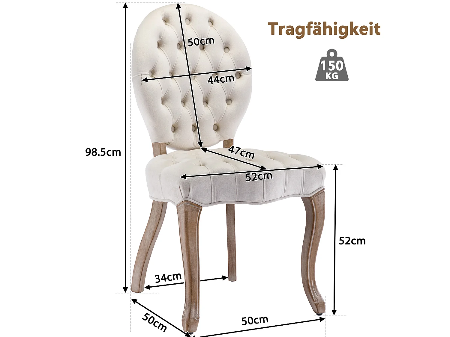 Chaises de salle à manger françaises en velours, lot de 2, avec boutons capitonnés