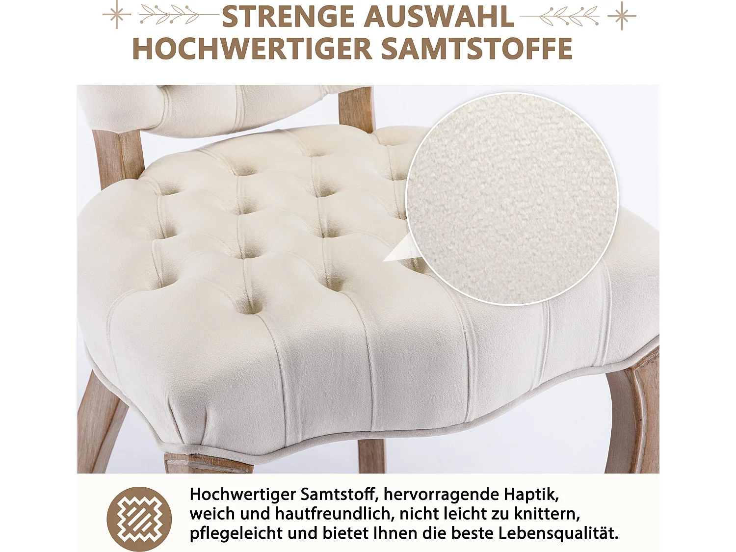 Chaises de salle à manger françaises en velours, lot de 2, avec boutons capitonnés