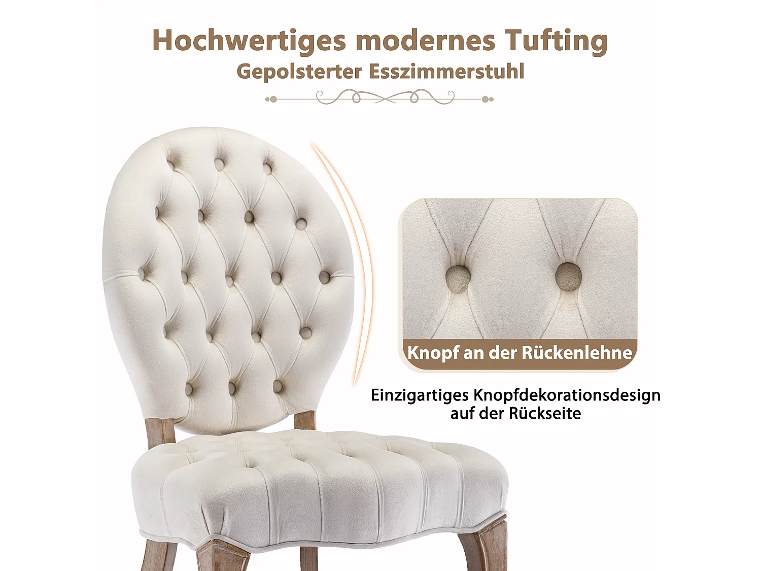 Chaises de salle à manger françaises en velours, lot de 2, avec boutons capitonnés