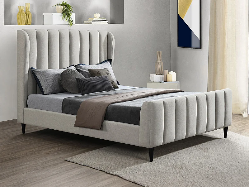 Letto 160 x 200 cm Tessuto con cuciture verticali Grigio  - CASAGOTI