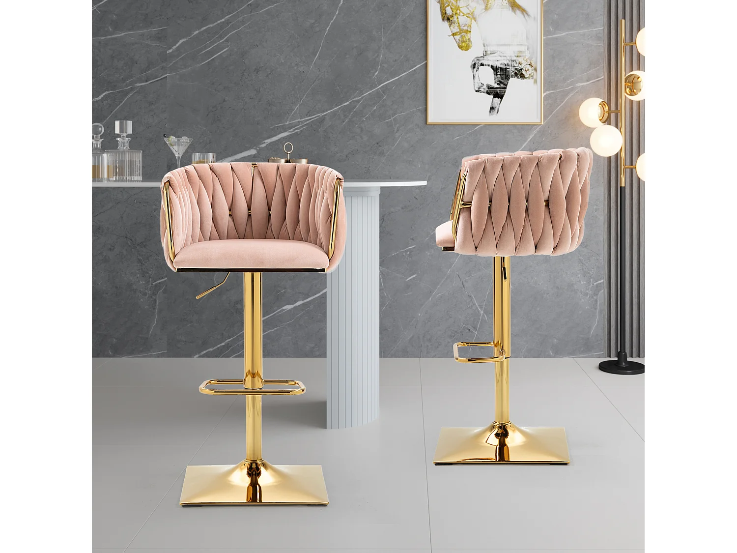 Vintage barstoelen met rug- en voetsteun, eetkamerstoelen