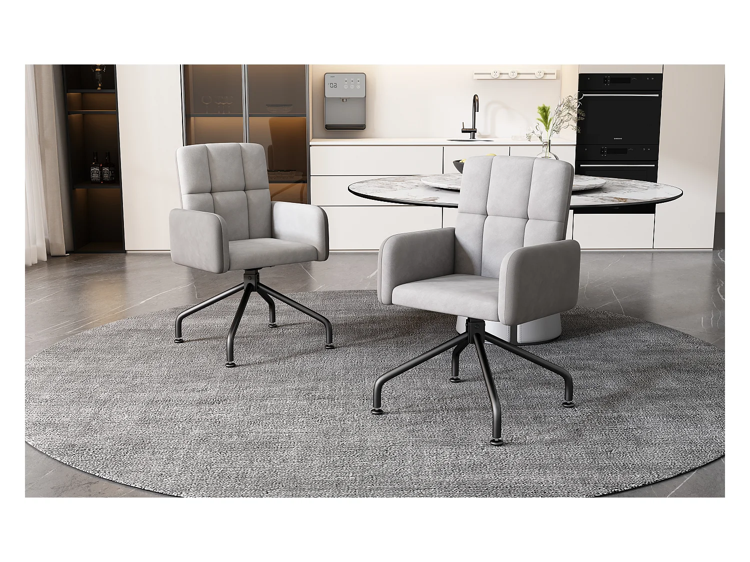Fluwelen stoel met set van 2 bijpassende stoelen, fauteuil, barkruk, grijs