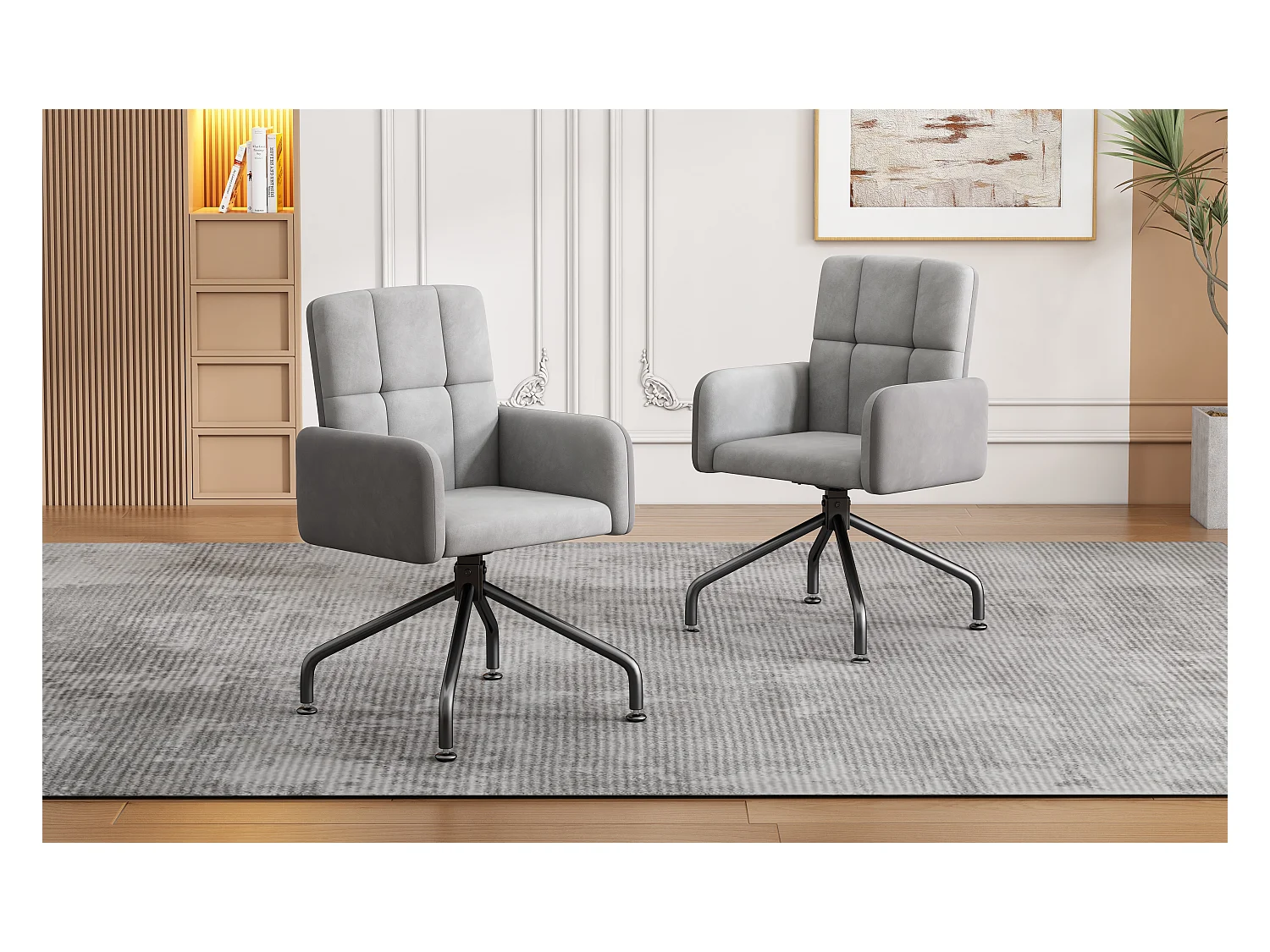 Fluwelen stoel met set van 2 bijpassende stoelen, fauteuil, barkruk, grijs
