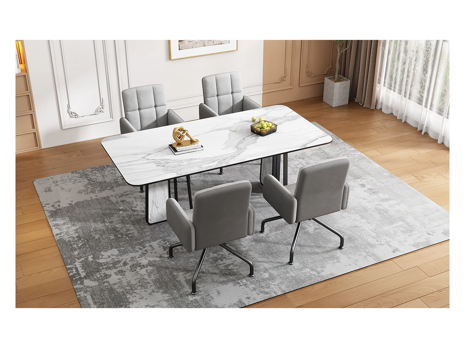 Fluwelen stoel met set van 2 bijpassende stoelen, fauteuil, barkruk, grijs