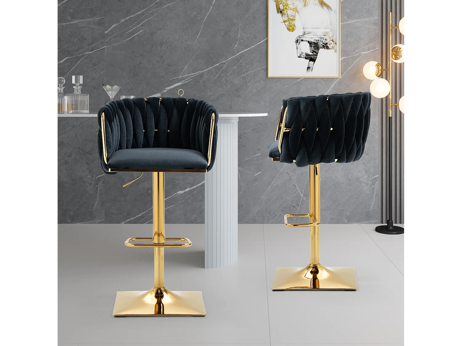 Vintage barstoel met rugleuning en voetsteun - set van 2 stoelen