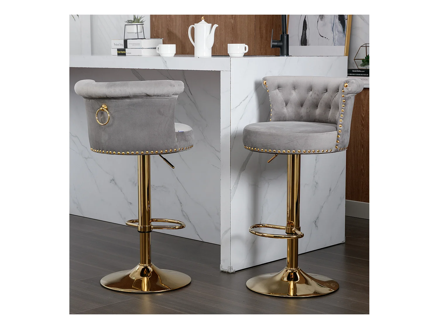 Chaise pivotante lot de 2 tabourets de bar réglables en hauteur avec repose-pieds