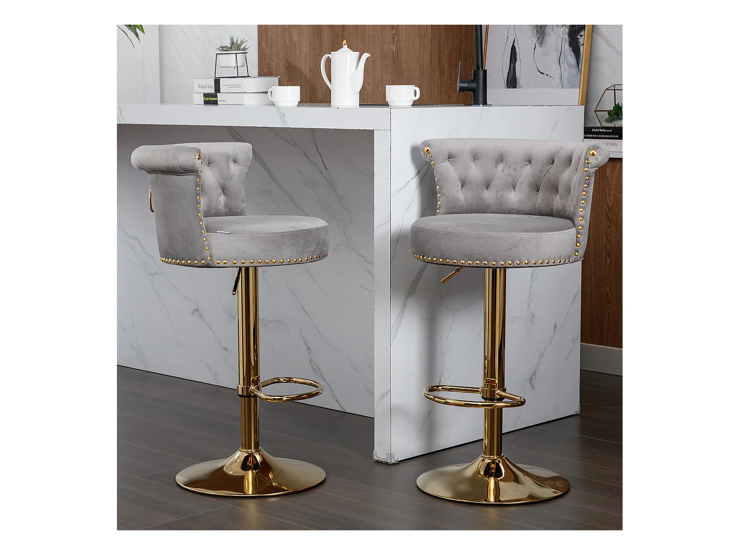 Chaise pivotante lot de 2 tabourets de bar réglables en hauteur avec repose-pieds
