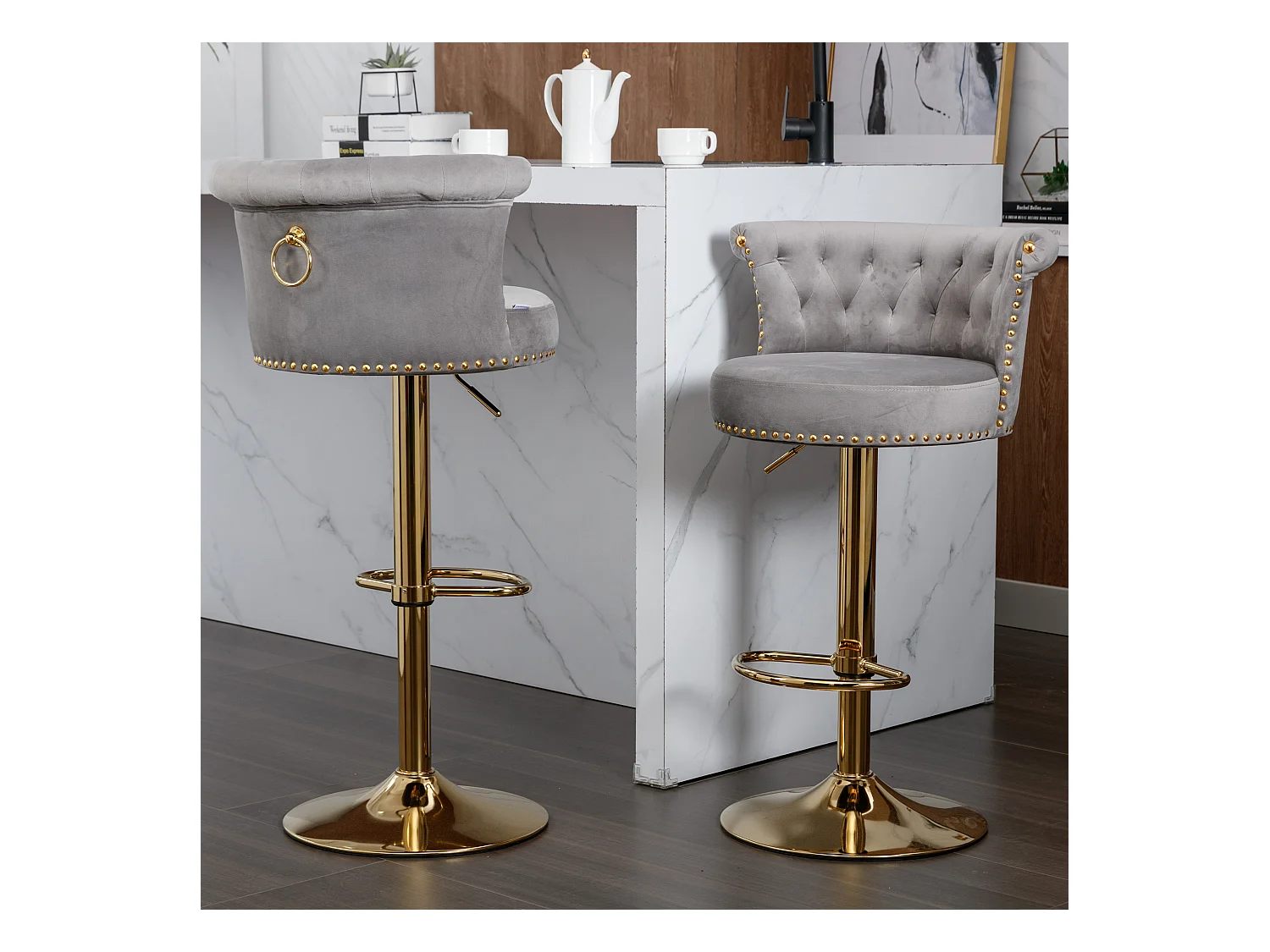 Chaise pivotante lot de 2 tabourets de bar réglables en hauteur avec repose-pieds