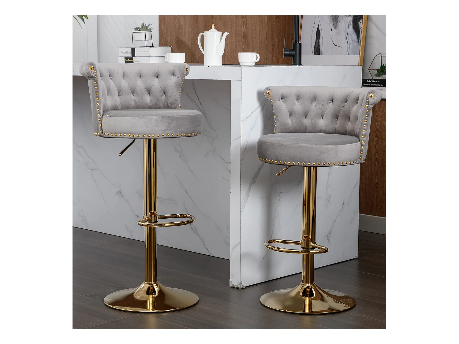 Chaise pivotante lot de 2 tabourets de bar réglables en hauteur avec repose-pieds