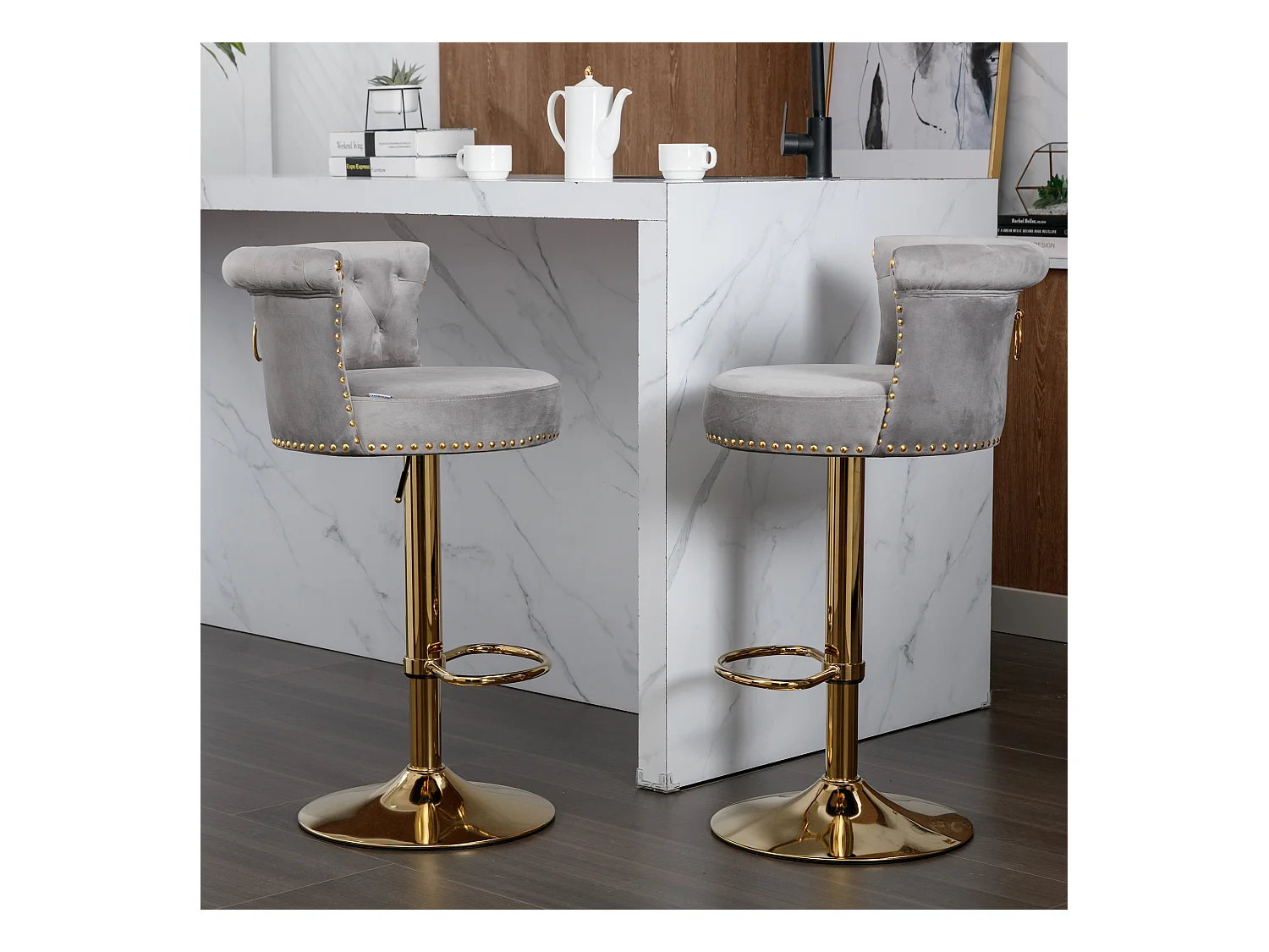 Chaise pivotante lot de 2 tabourets de bar réglables en hauteur avec repose-pieds