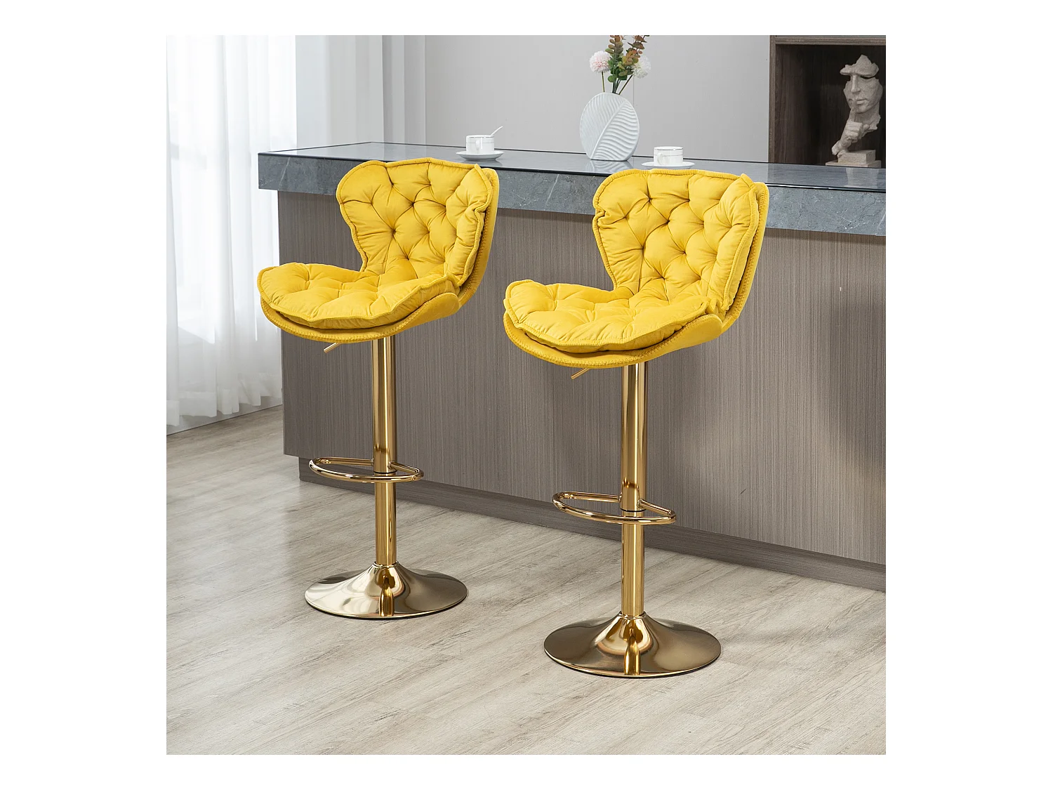 Lot de 2 tabourets de bar réglables en hauteur avec repose-pieds pour cuisine