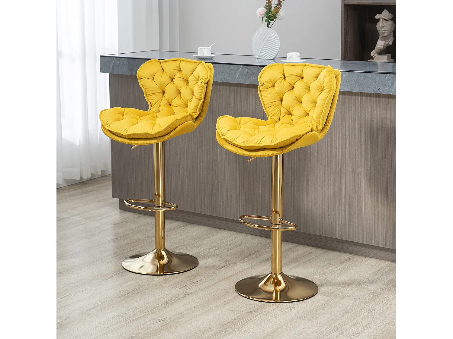 Lot de 2 tabourets de bar réglables en hauteur avec repose-pieds pour cuisine