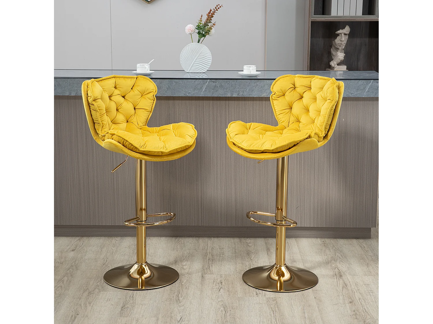 Lot de 2 tabourets de bar réglables en hauteur avec repose-pieds pour cuisine