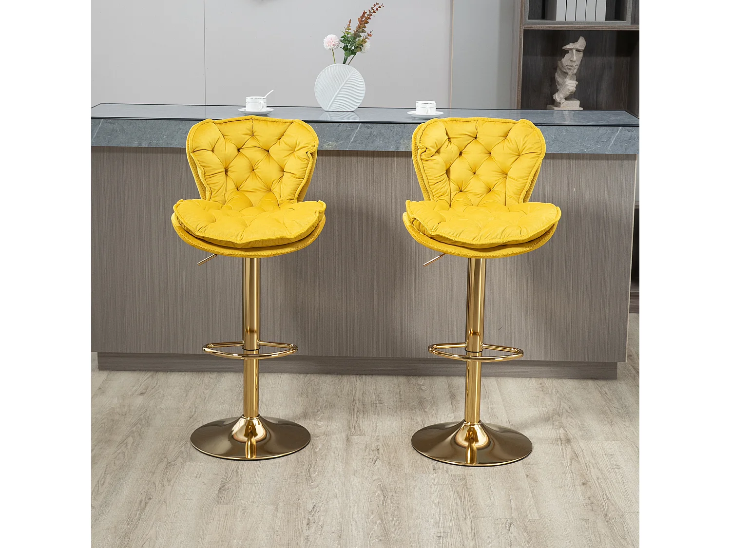 Lot de 2 tabourets de bar réglables en hauteur avec repose-pieds pour cuisine