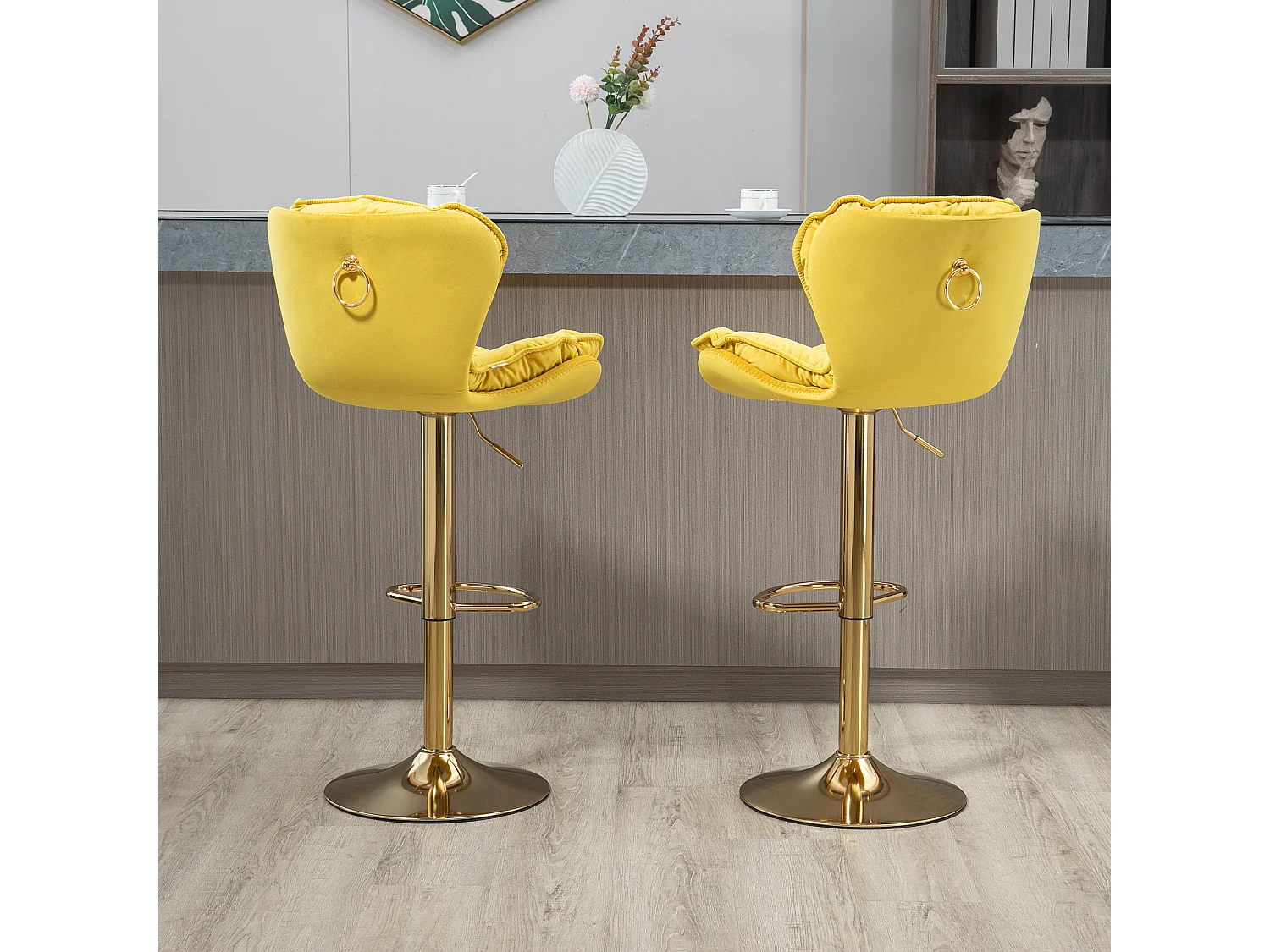 Lot de 2 tabourets de bar réglables en hauteur avec repose-pieds pour cuisine