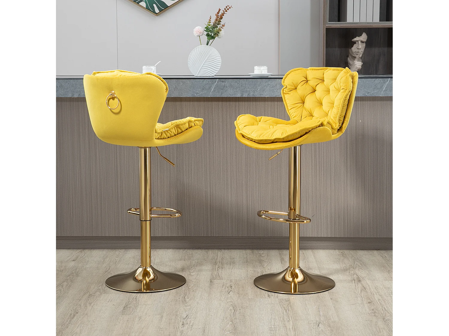 Lot de 2 tabourets de bar réglables en hauteur avec repose-pieds pour cuisine