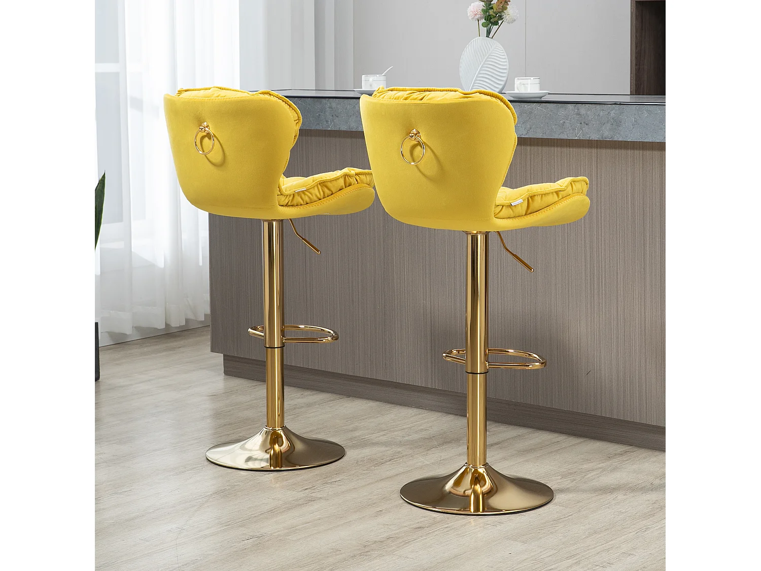 Lot de 2 tabourets de bar réglables en hauteur avec repose-pieds pour cuisine