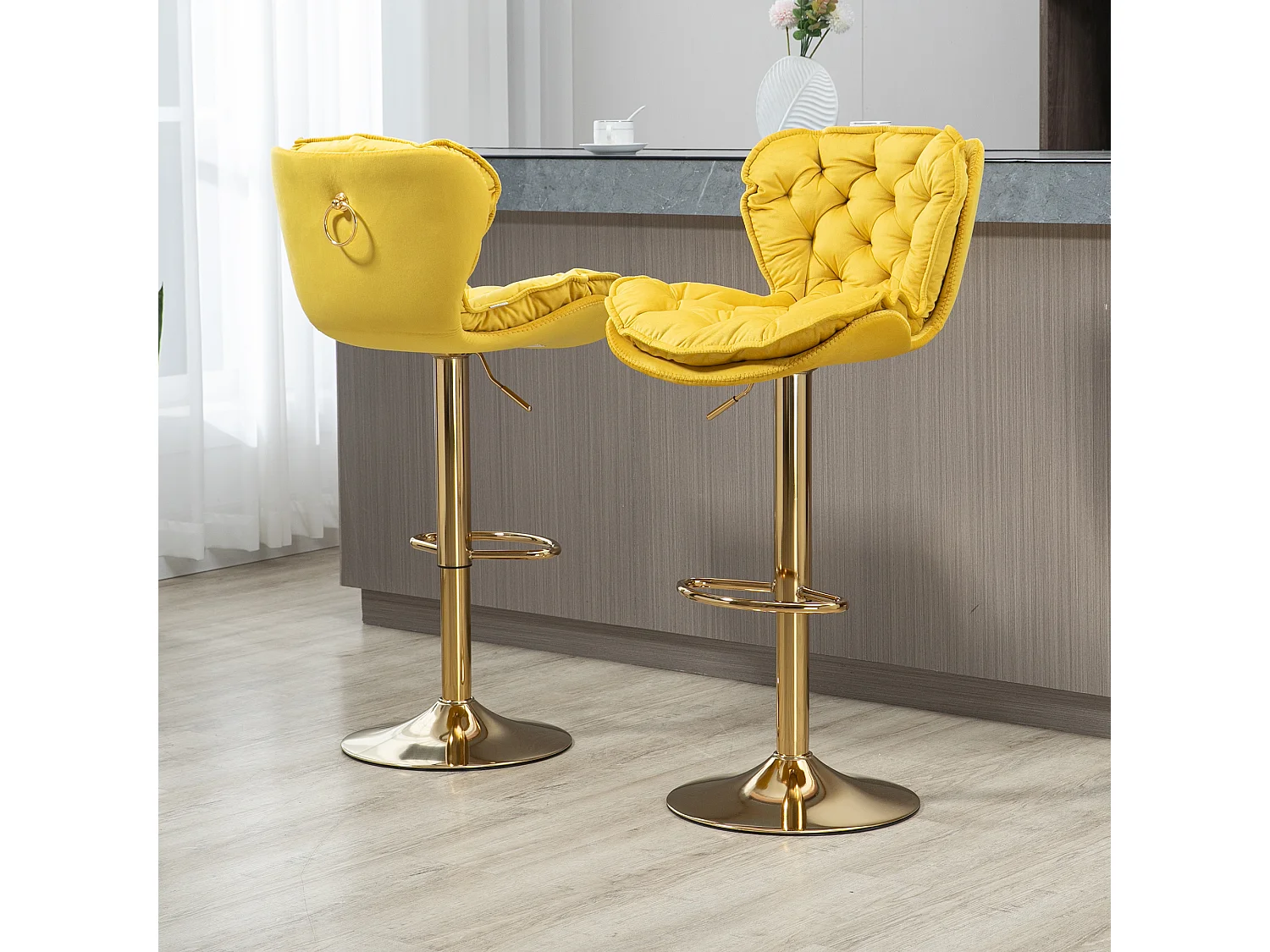 Lot de 2 tabourets de bar réglables en hauteur avec repose-pieds pour cuisine