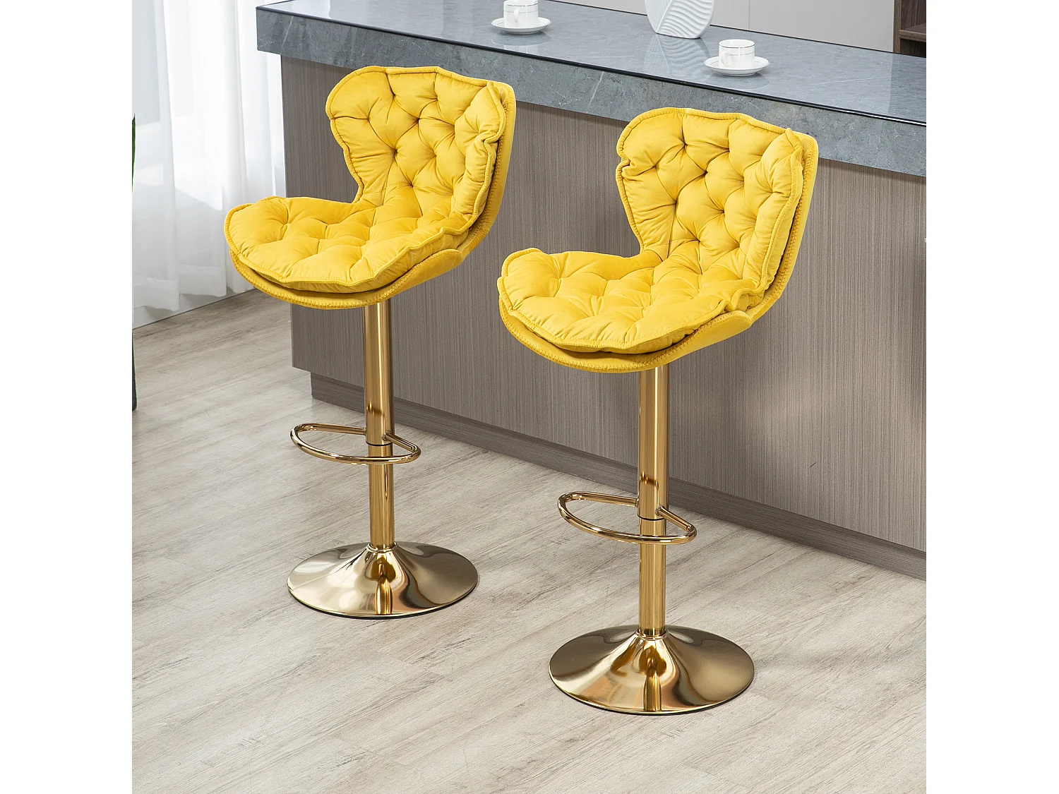 Lot de 2 tabourets de bar réglables en hauteur avec repose-pieds pour cuisine