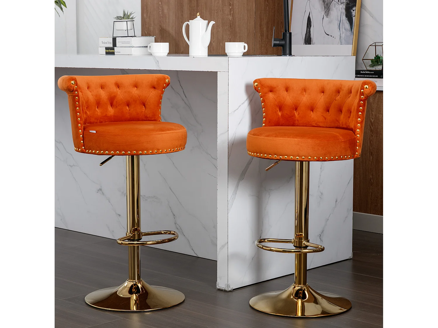 Set van 2 in hoogte verstelbare draaibarkrukken met voetsteun