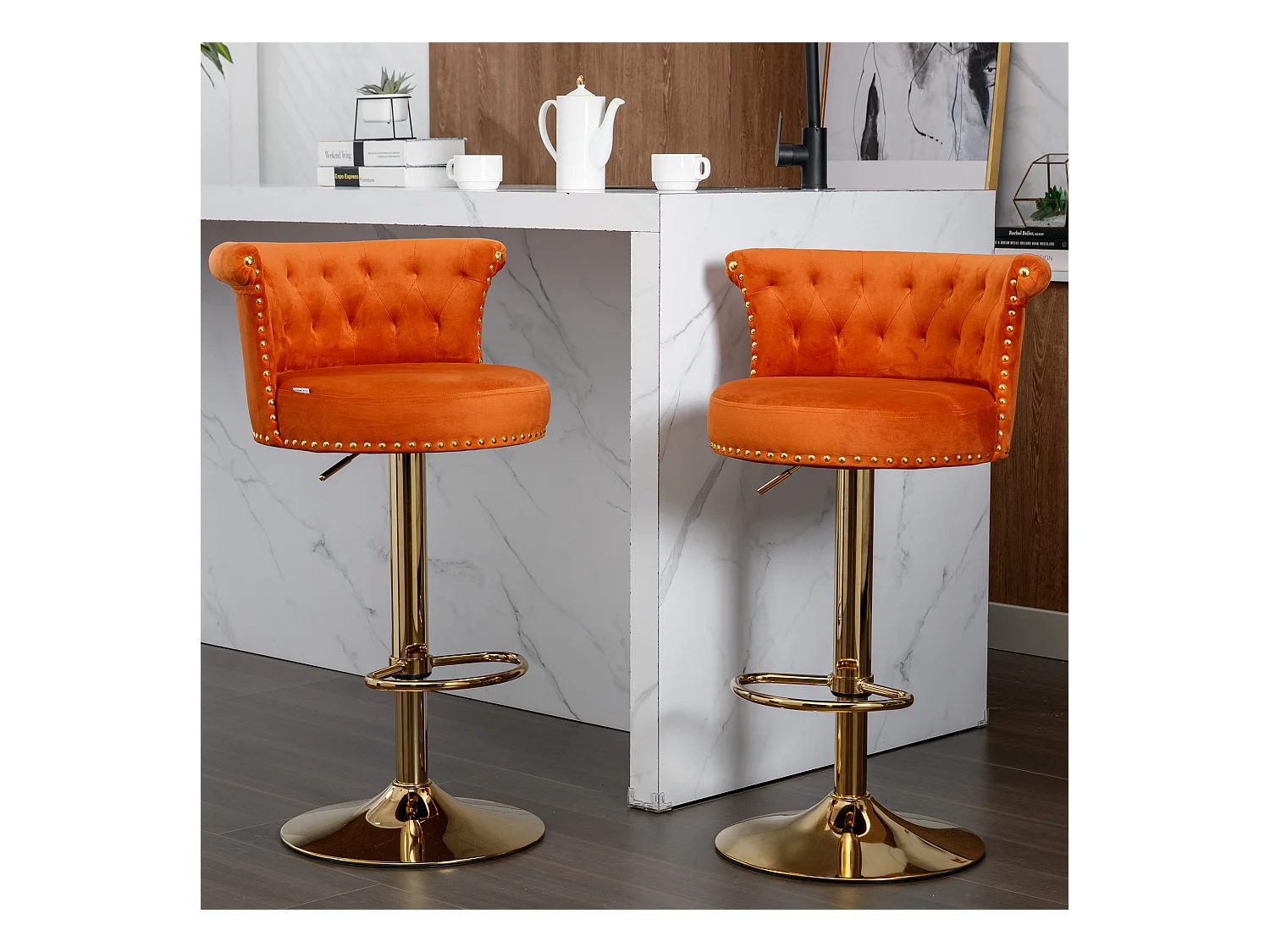 Lot de 2 tabourets de bar pivotants réglables en hauteur avec repose-pieds