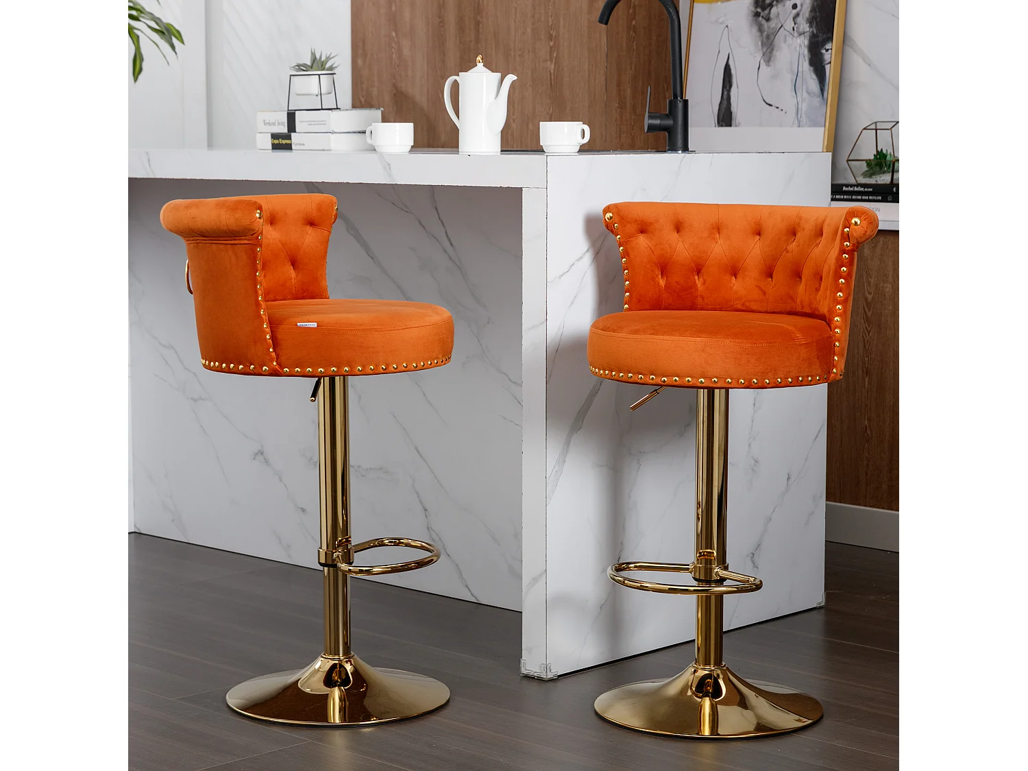 Set van 2 in hoogte verstelbare draaibarkrukken met voetsteun