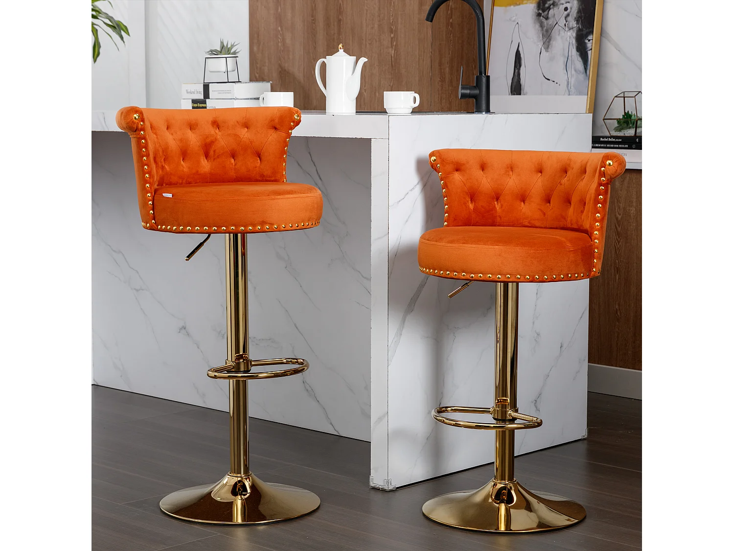 Set van 2 in hoogte verstelbare draaibarkrukken met voetsteun