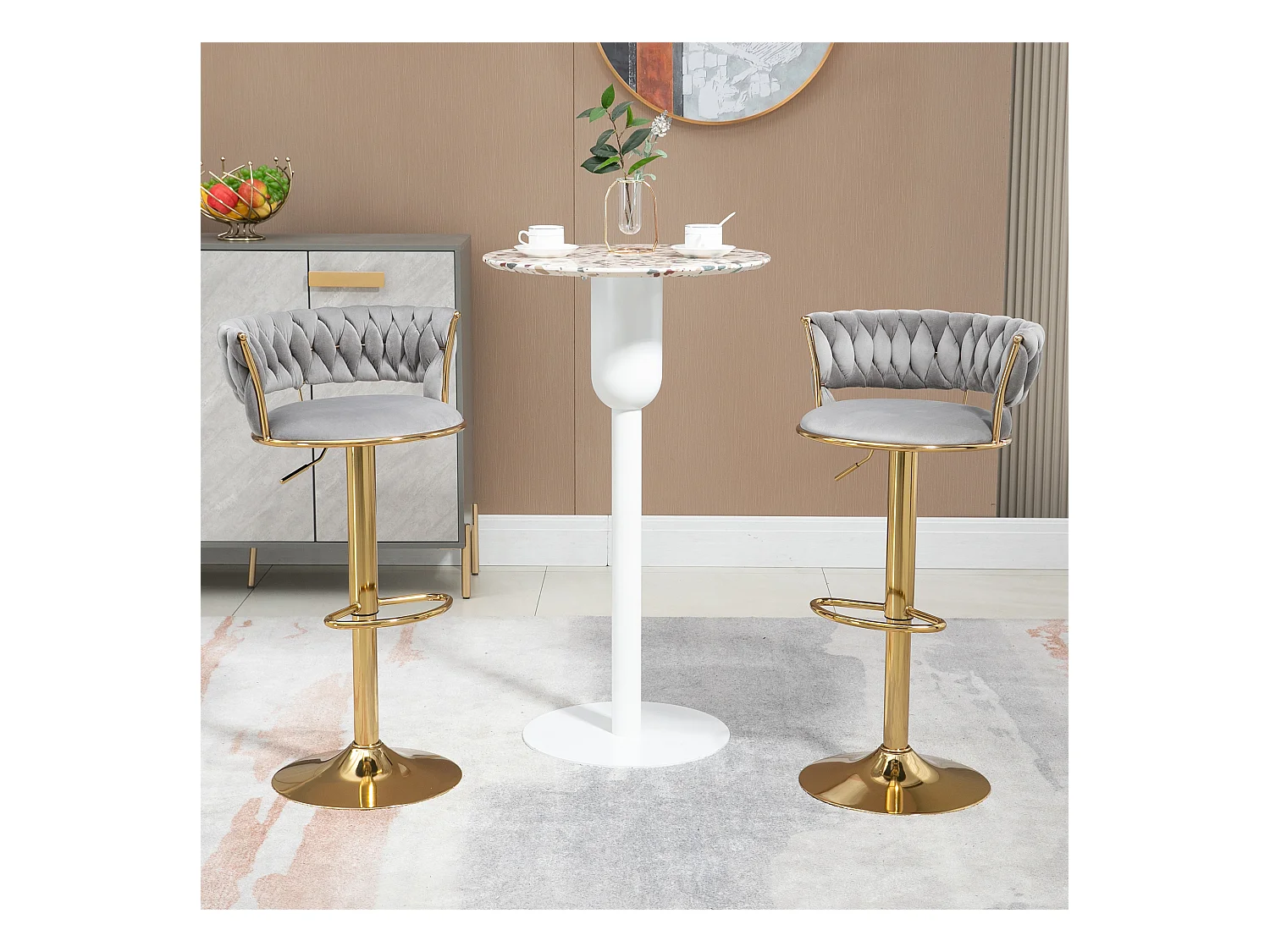 Lot de 2 tabourets de bar pivotants réglables avec repose-pieds pour cuisine et salle à manger