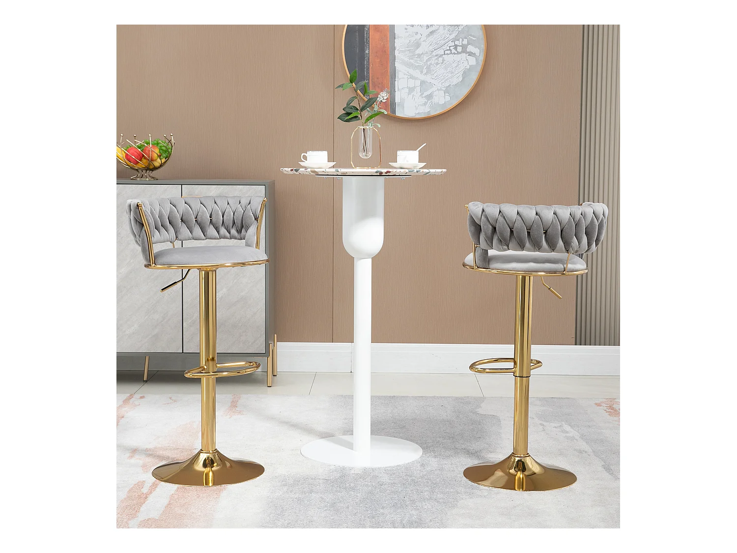 Lot de 2 tabourets de bar pivotants réglables avec repose-pieds pour cuisine et salle à manger