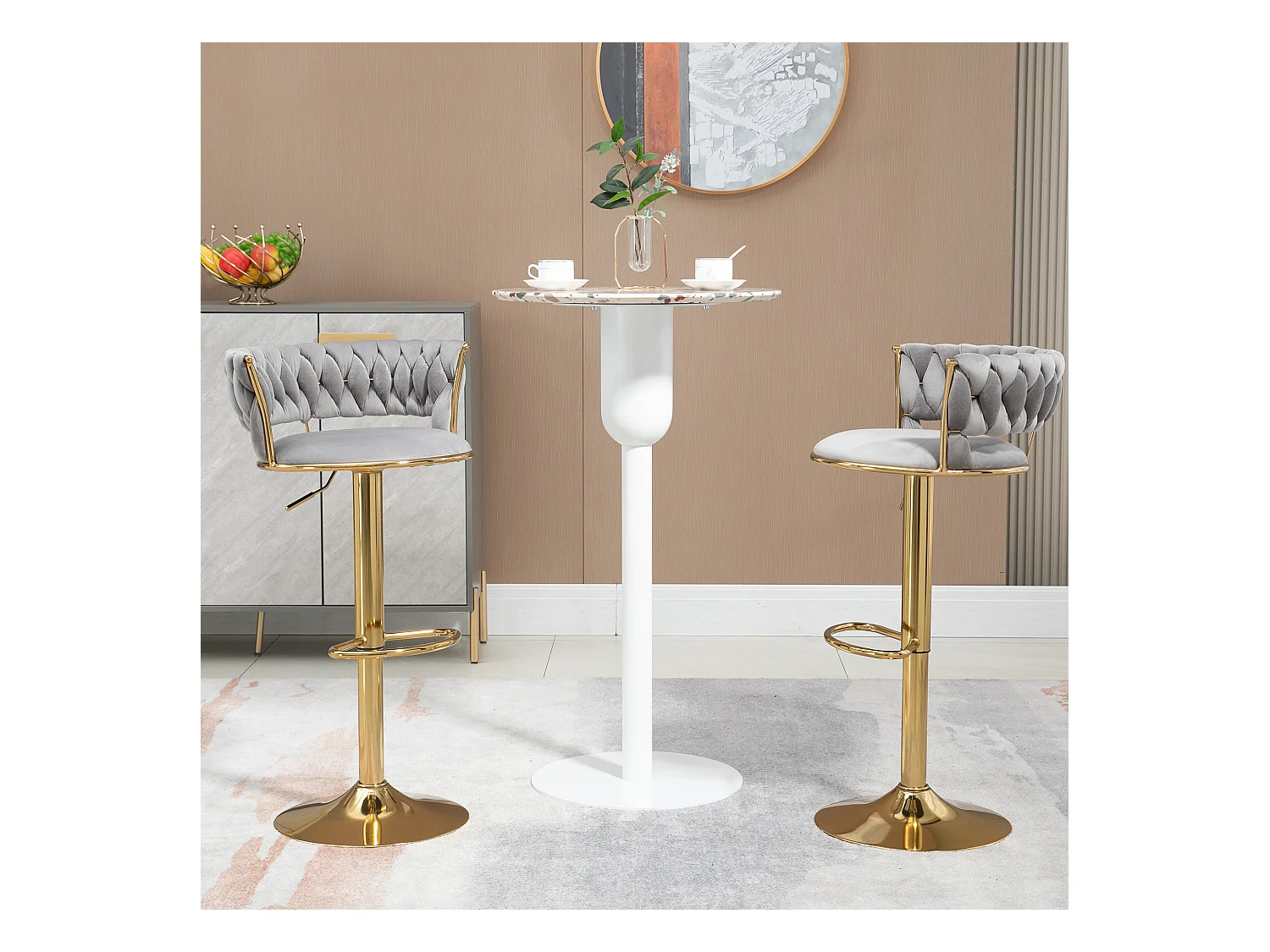 Lot de 2 tabourets de bar pivotants réglables avec repose-pieds pour cuisine et salle à manger