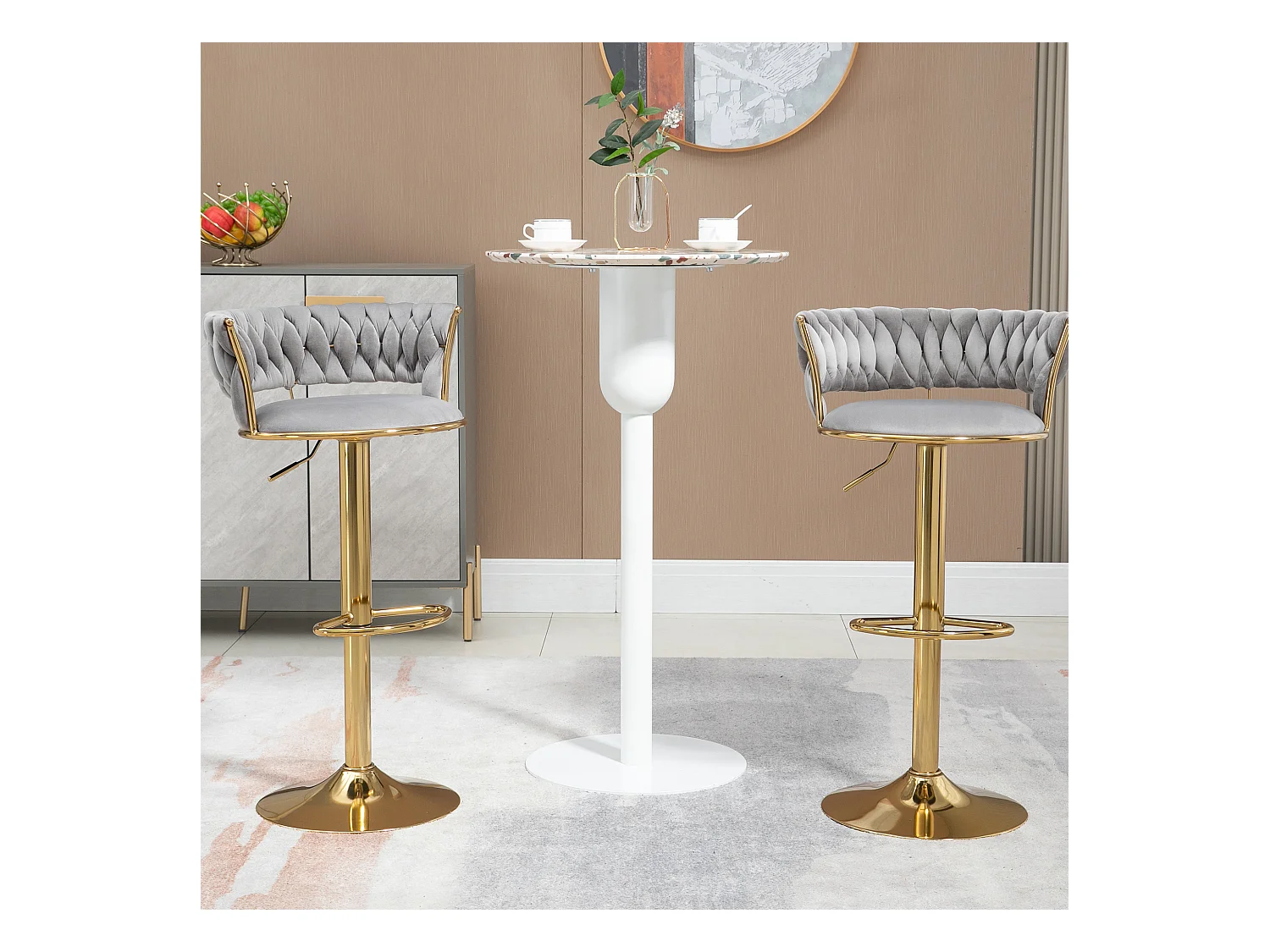 Lot de 2 tabourets de bar pivotants réglables avec repose-pieds pour cuisine et salle à manger