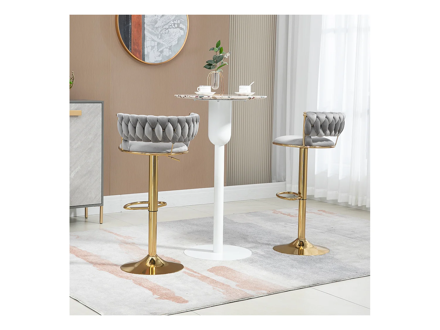 Lot de 2 tabourets de bar pivotants réglables avec repose-pieds pour cuisine et salle à manger
