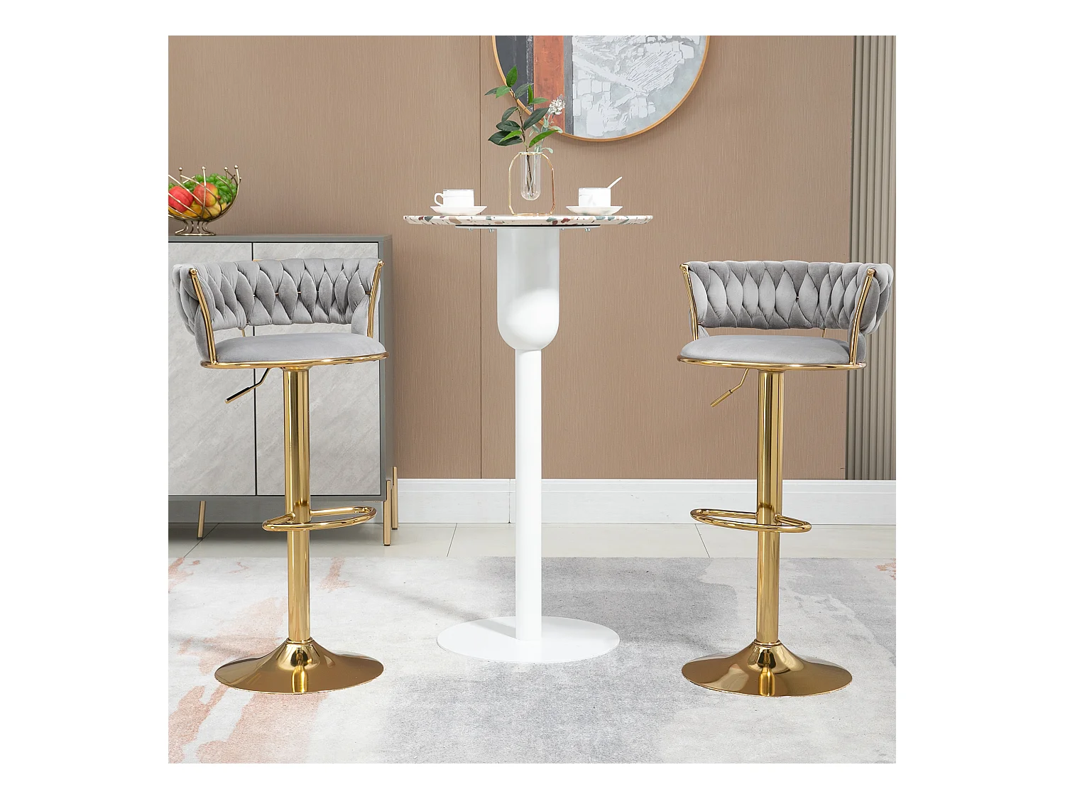 Lot de 2 tabourets de bar pivotants réglables avec repose-pieds pour cuisine et salle à manger