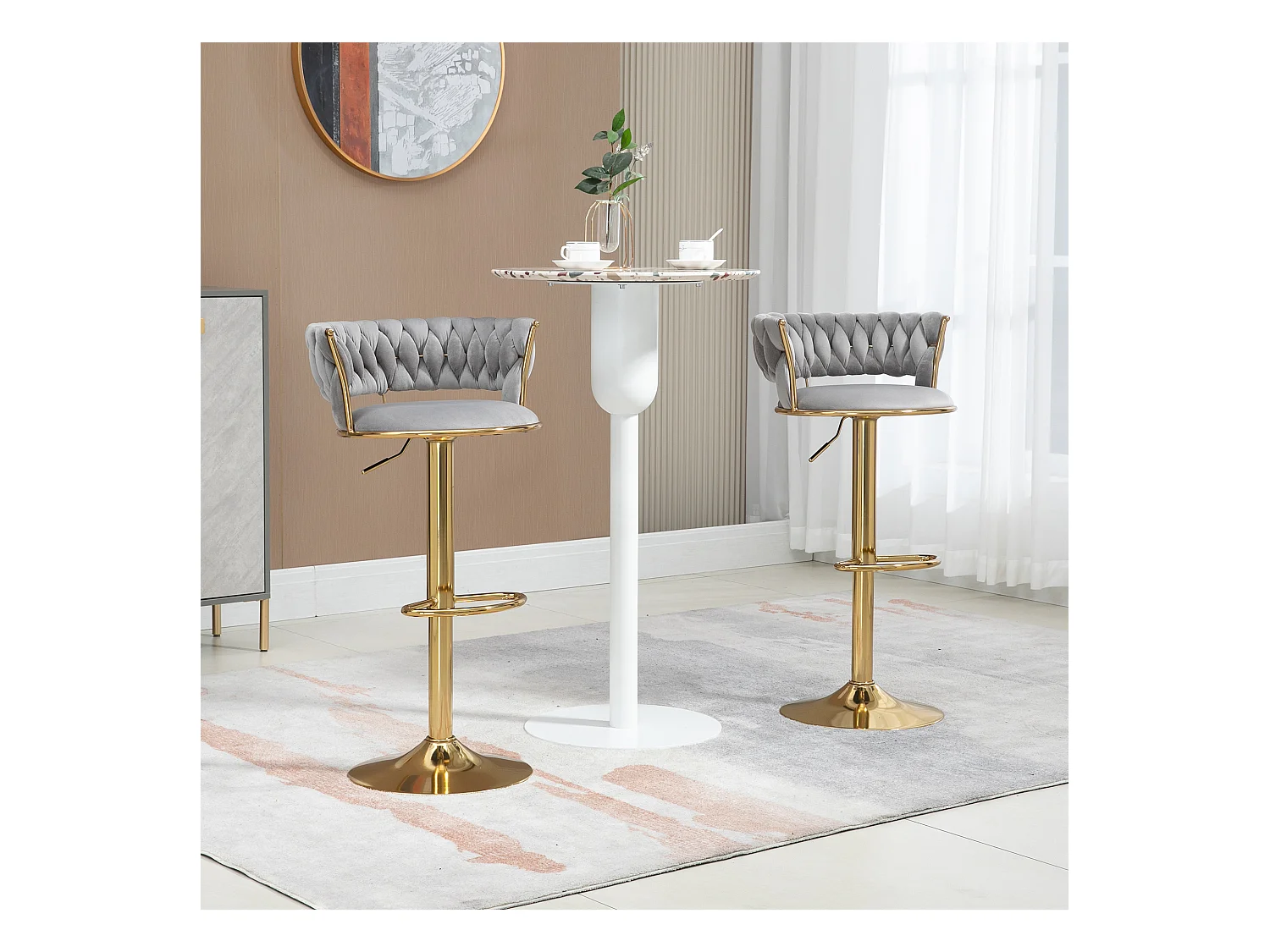 Lot de 2 tabourets de bar pivotants réglables avec repose-pieds pour cuisine et salle à manger