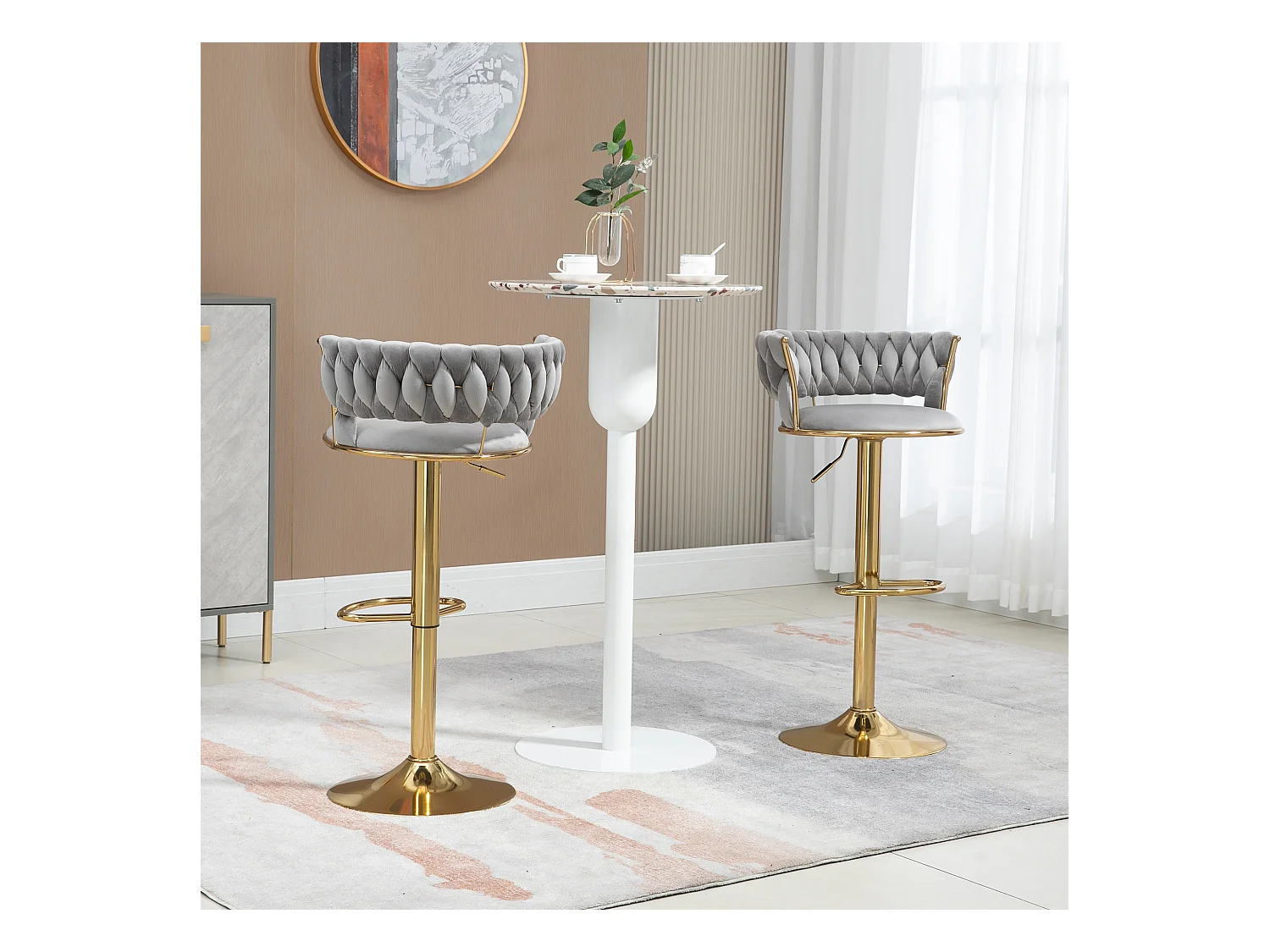 Lot de 2 tabourets de bar pivotants réglables avec repose-pieds pour cuisine et salle à manger