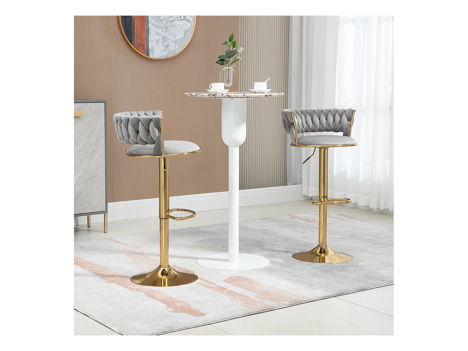 Lot de 2 tabourets de bar pivotants réglables avec repose-pieds pour cuisine et salle à manger