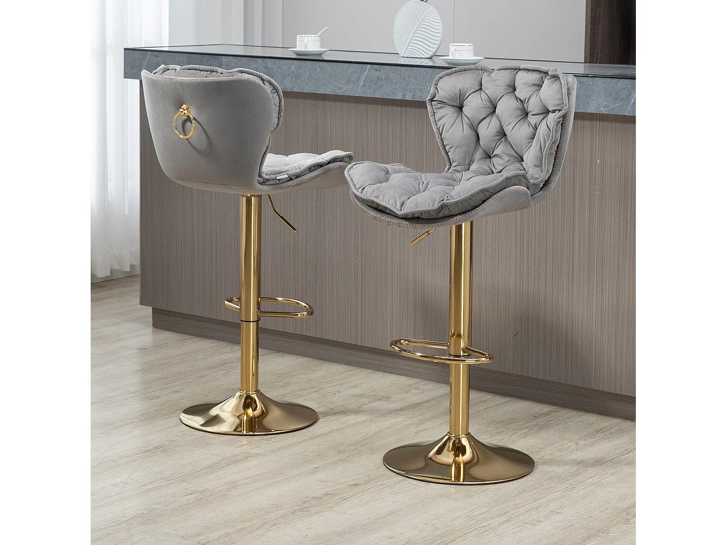 Lot de 2 chaises pivotantes réglables en hauteur avec repose-pieds