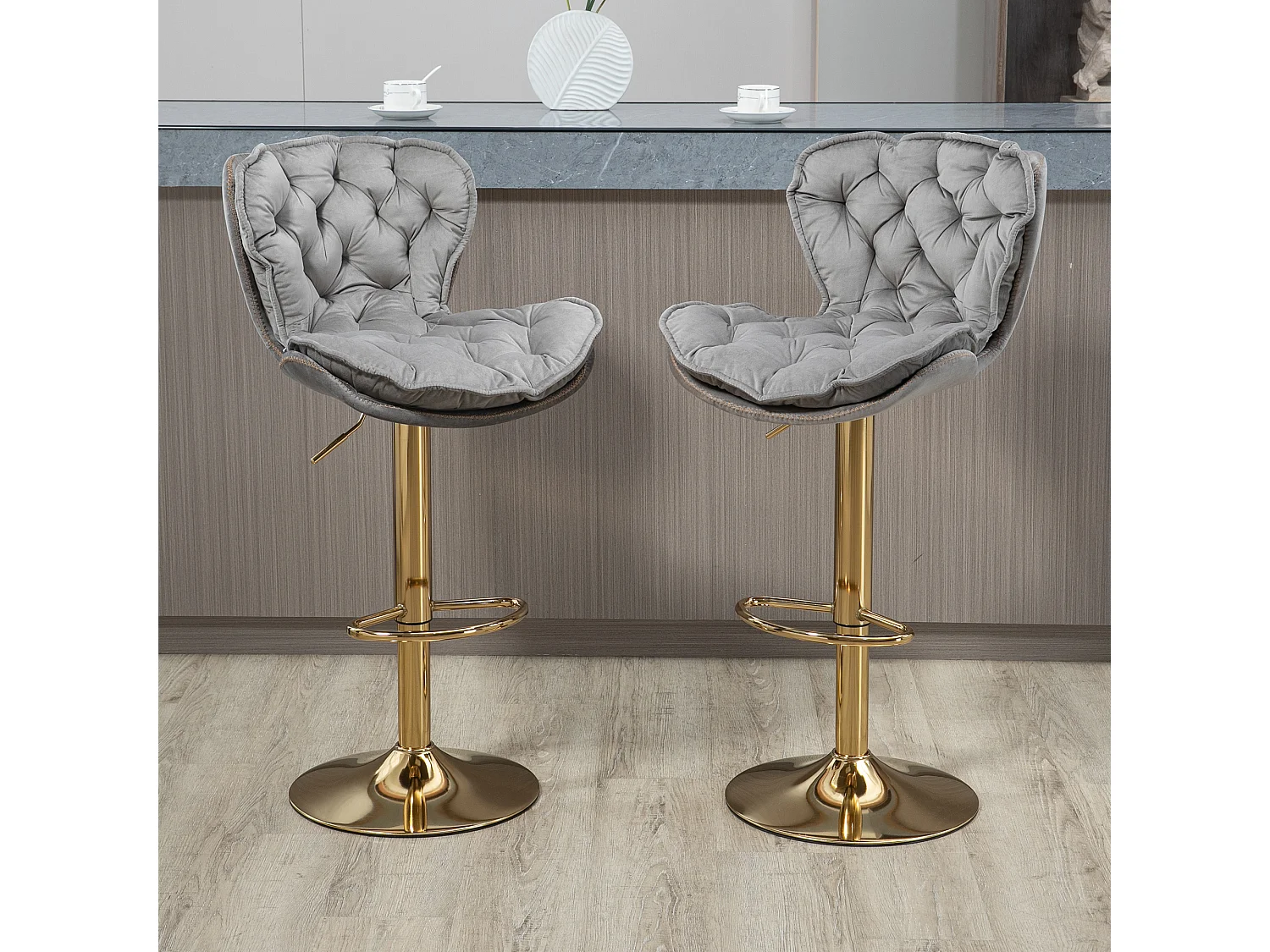 Lot de 2 chaises pivotantes réglables en hauteur avec repose-pieds