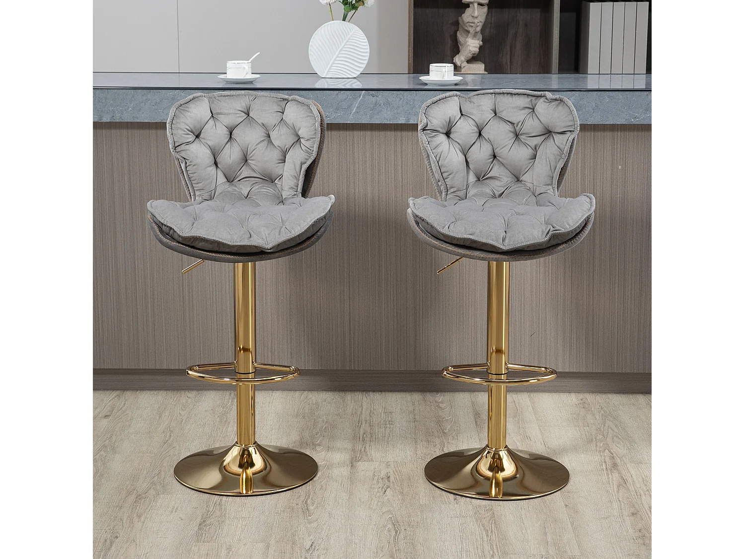 Lot de 2 chaises pivotantes réglables en hauteur avec repose-pieds